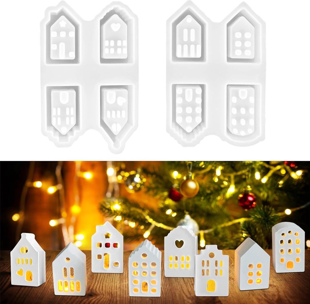 Siliconen Mallen voor Pasen - Set van 8 Mini Huizen voor Gips en Kaarsenhouder Maken