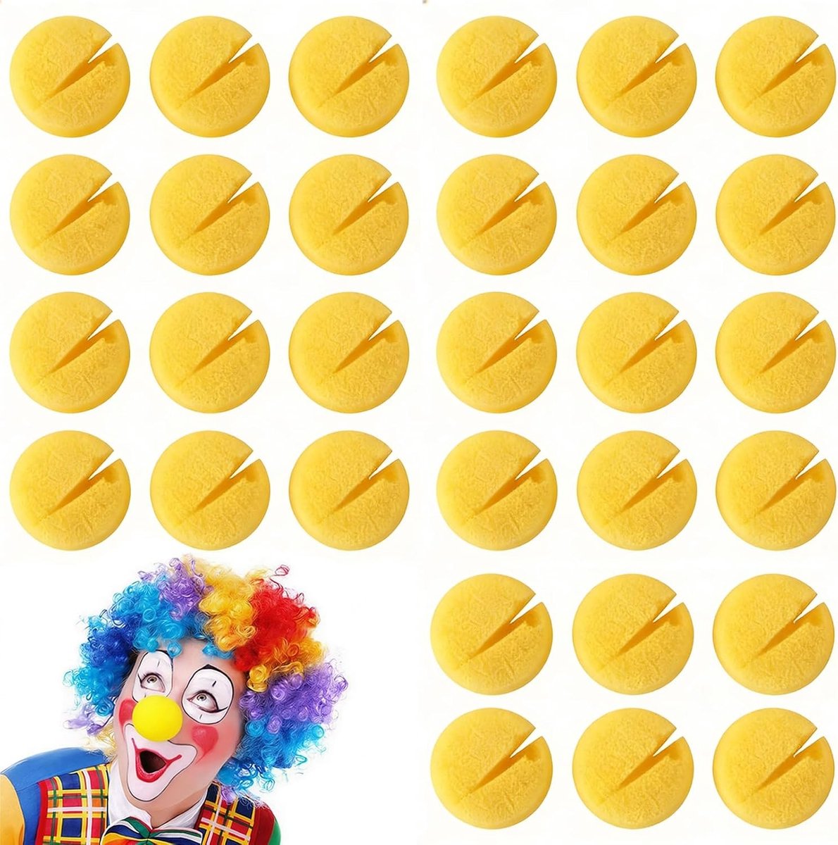 30 Stuks Gele Clown Neus, Grappige Spons Neus voor Feestjes, Carnaval, Circus en Cosplay