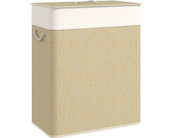 HOMCOM wasmand van bamboe met handgrepen - Wassorteerder - Wasgoedmand 100 liter - Crèmewit