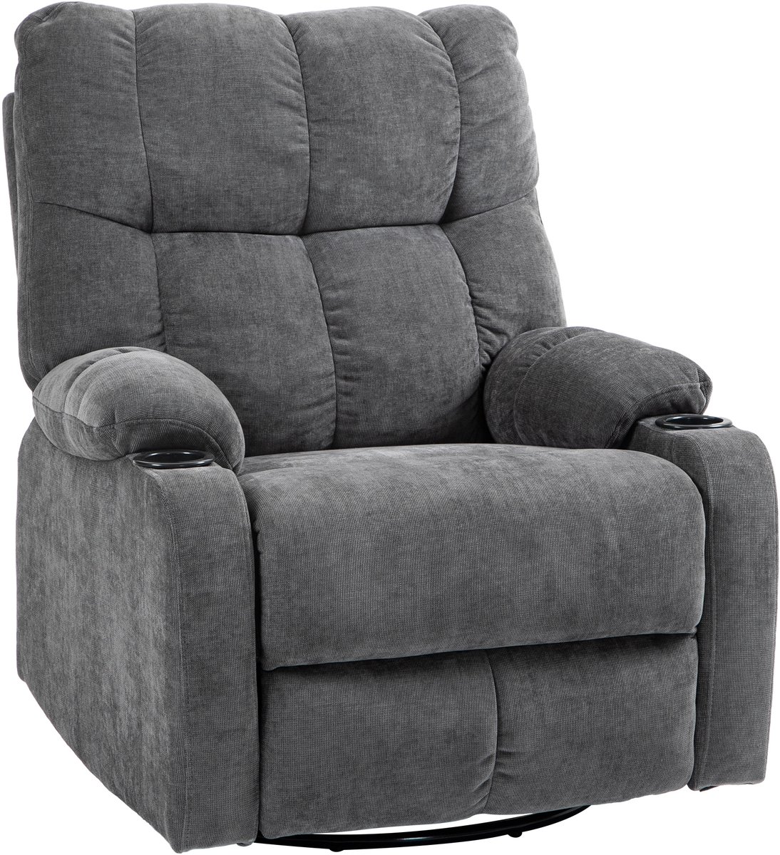 Homcom relaxfauteuil met bekerhouder en schommelfunctie - Relaxstoel - Tv-fauteuil - Donkergrijs