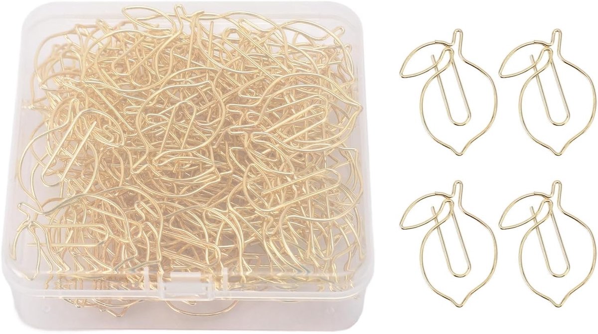 Lemonvormige Paperclips in Goud - 100 Stuks Schattige Bladwijzers met Doorzichtige Opbergdoos voor Kantoor, School en Thuisgebruik