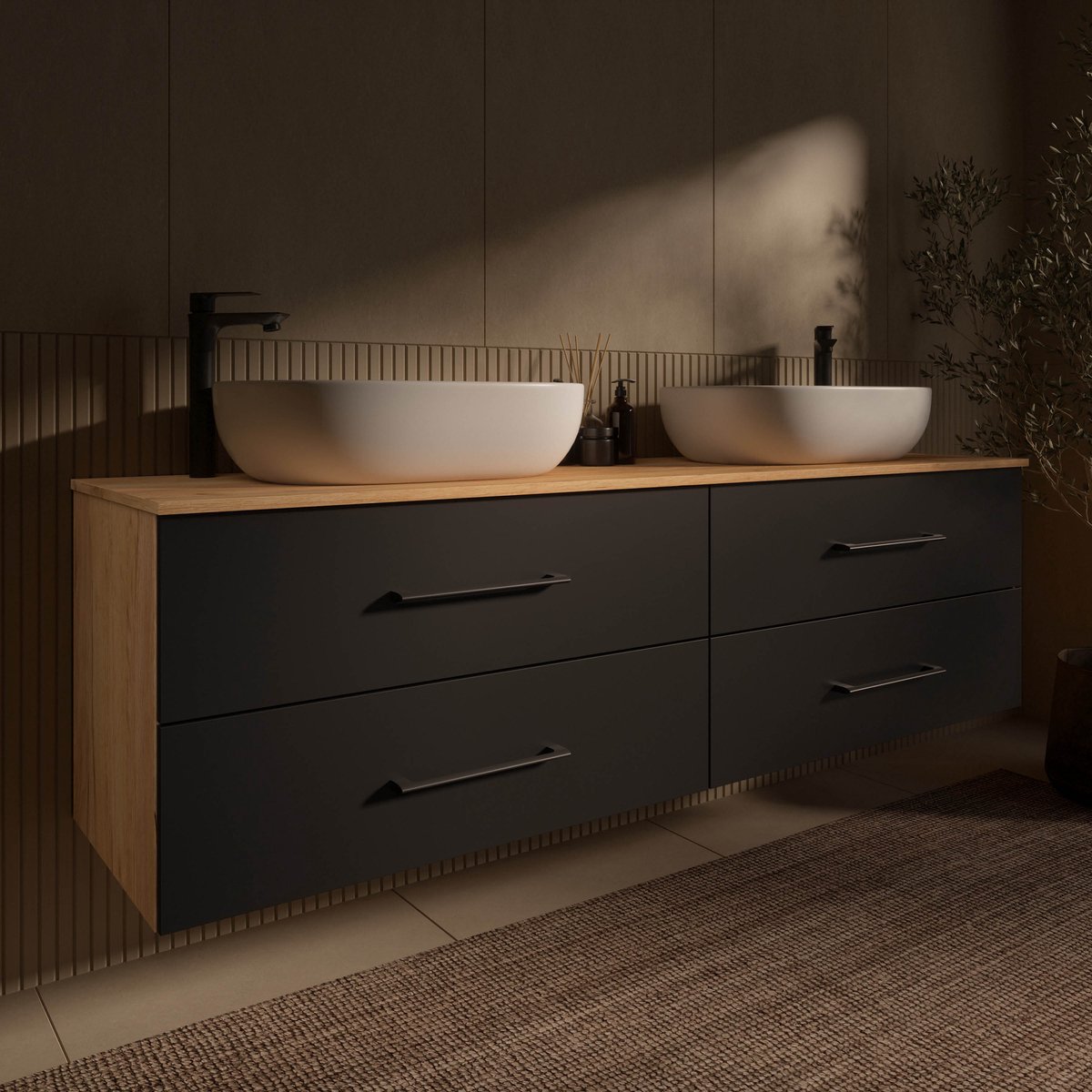 Planetmöbel LUX Dubbel Badmeubel 180 cm 2x Wastafel 60 cm Wit