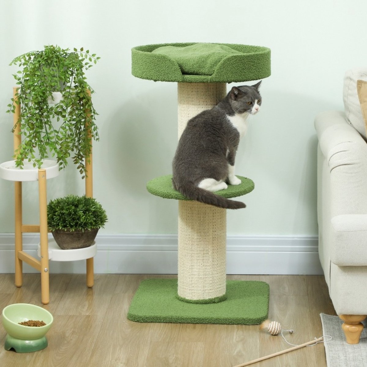 MODFU - Krabmeubel - Krabpaal Met Kattenbed En Platform - Sisal - Groen - 91 Cm