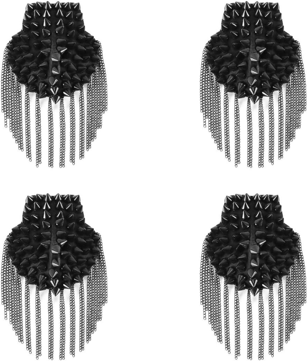 Rivet Epaulettes met Metalen Kwastkettingen en Badge voor Schouder, Zwart, Perfect voor Uniformen en Kostuums