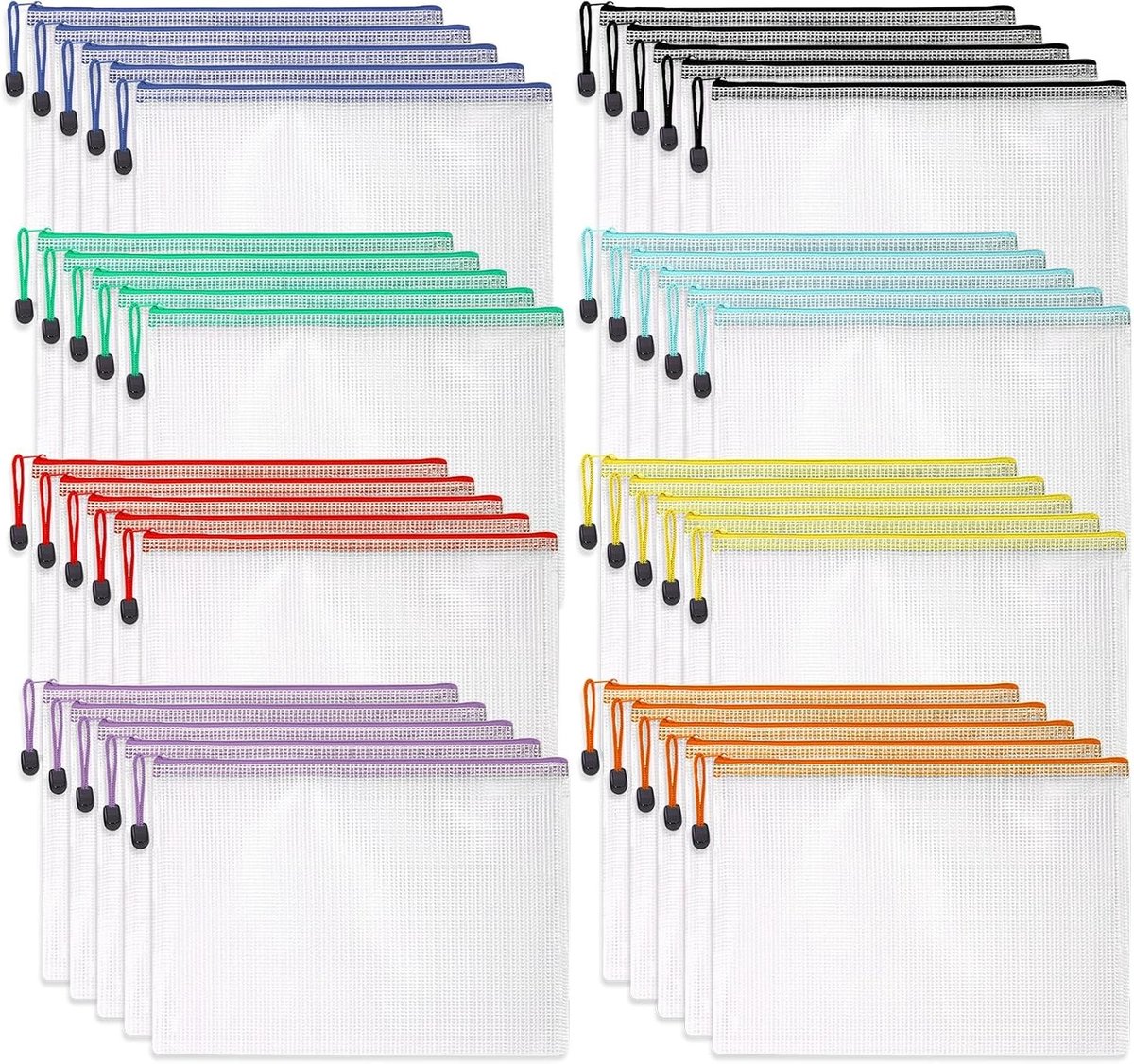 40 Transparante A6 Documenthoezen met Ritssluiting - Kunststof PVC, Ideaal voor Kantoor, Reizen en Ontvangsten, 12,5 x 16,5 cm, 8 Kleuren Beschikbaar
