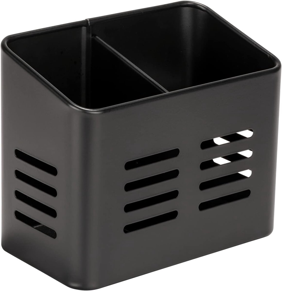 RVS Bestekmand Zwart - 430 Roestvrij Staal - Bestekhouder & Afdruiprek - Met Bodemgaten - Vierkant - 16 x 13,5 cm