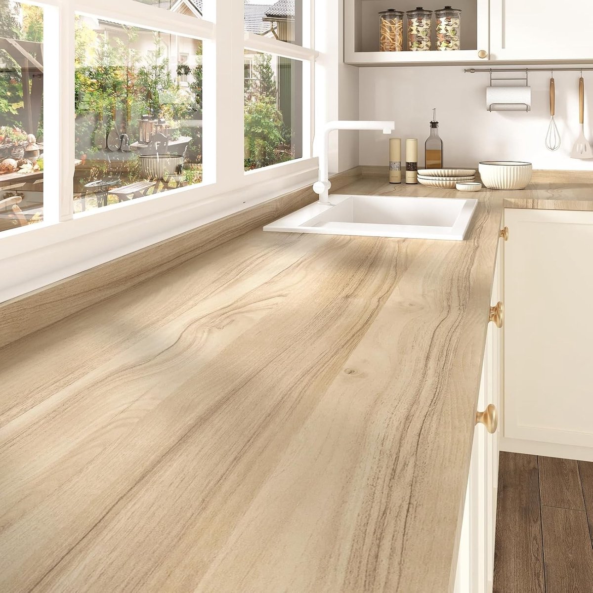Beige Houtlook Behang voor Keuken en Meubels, Zelfklevend en Wasbaar, 40 cm x 200 cm