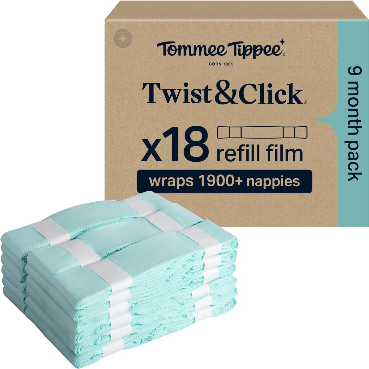 Tommee Tippee Twist&Click origineel gemakkelijk navulfolie voor luieremmer - verpakking met 18 stuks - 18 x 10,5 m