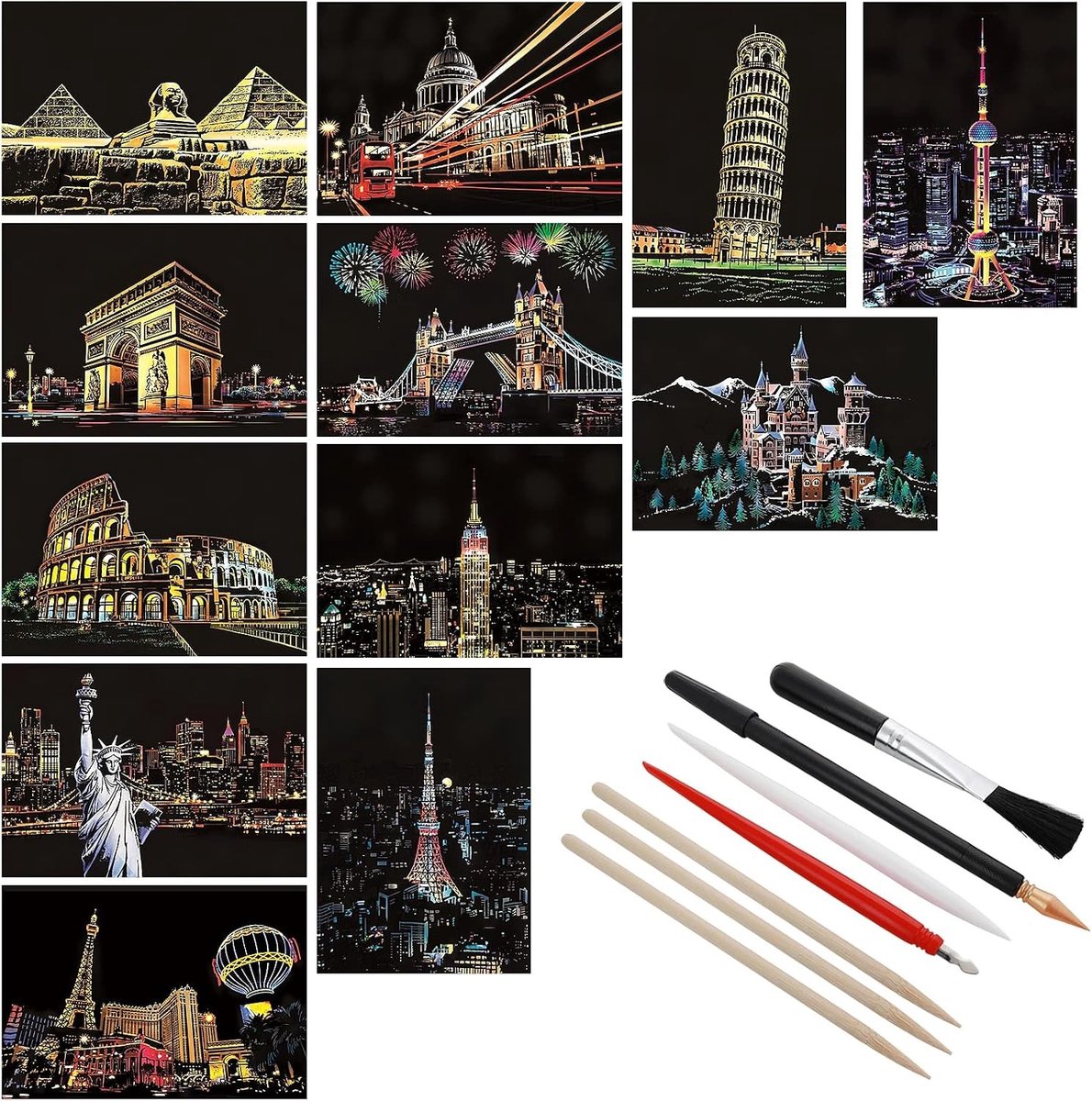 12 Bladen Kreeft Schilderen, Regenboog Papier, Schetsboeken, DIY Knutselprojecten, Nachtzicht, Creatieve Kunst Kits met 6 Tools voor Volwassenen, Halloween Decoratie
