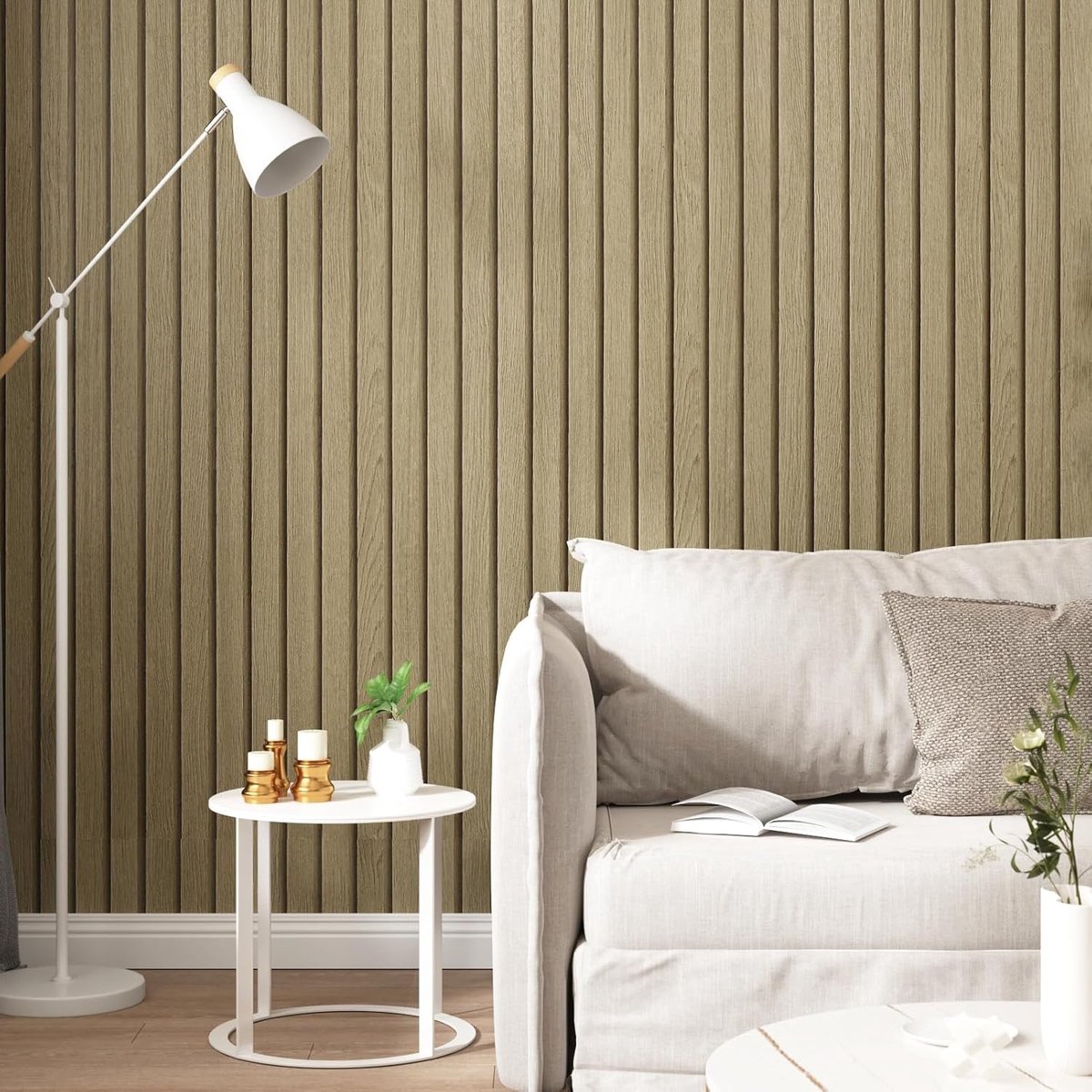 3D Houten Lat Effect Behang voor Woonkamer en Keuken - Plakfolie voor Meubels en Kasten - Beige en Bruin Houtlook, 40cm X 300cm, Duurzaam en Waterbestendig