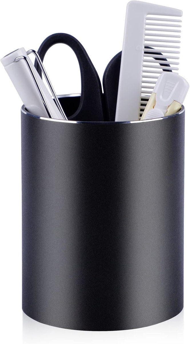 Metalen Pennenhouder - Desk Organizer, 8x10cm, Rond voor Pennen en Make-up Borstels - Ideaal voor Kinderen en Volwassenen, Zwart Kleur