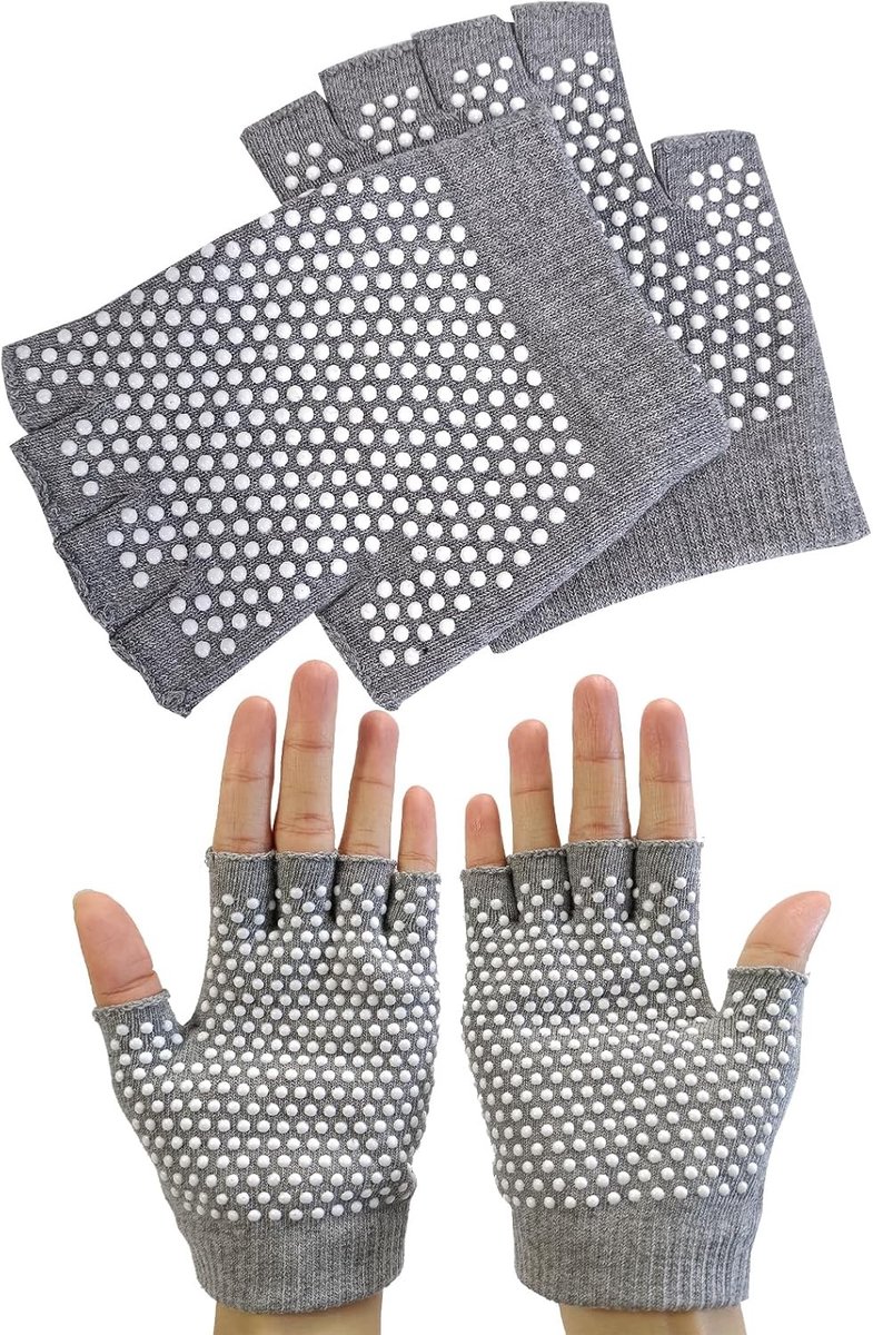 Yogaslee voor Pilates en Vinger Oefeningen, Grijze Handschoenen met Witte Silicone, Maat 36-38, Ideaal voor Fitness en Yoga