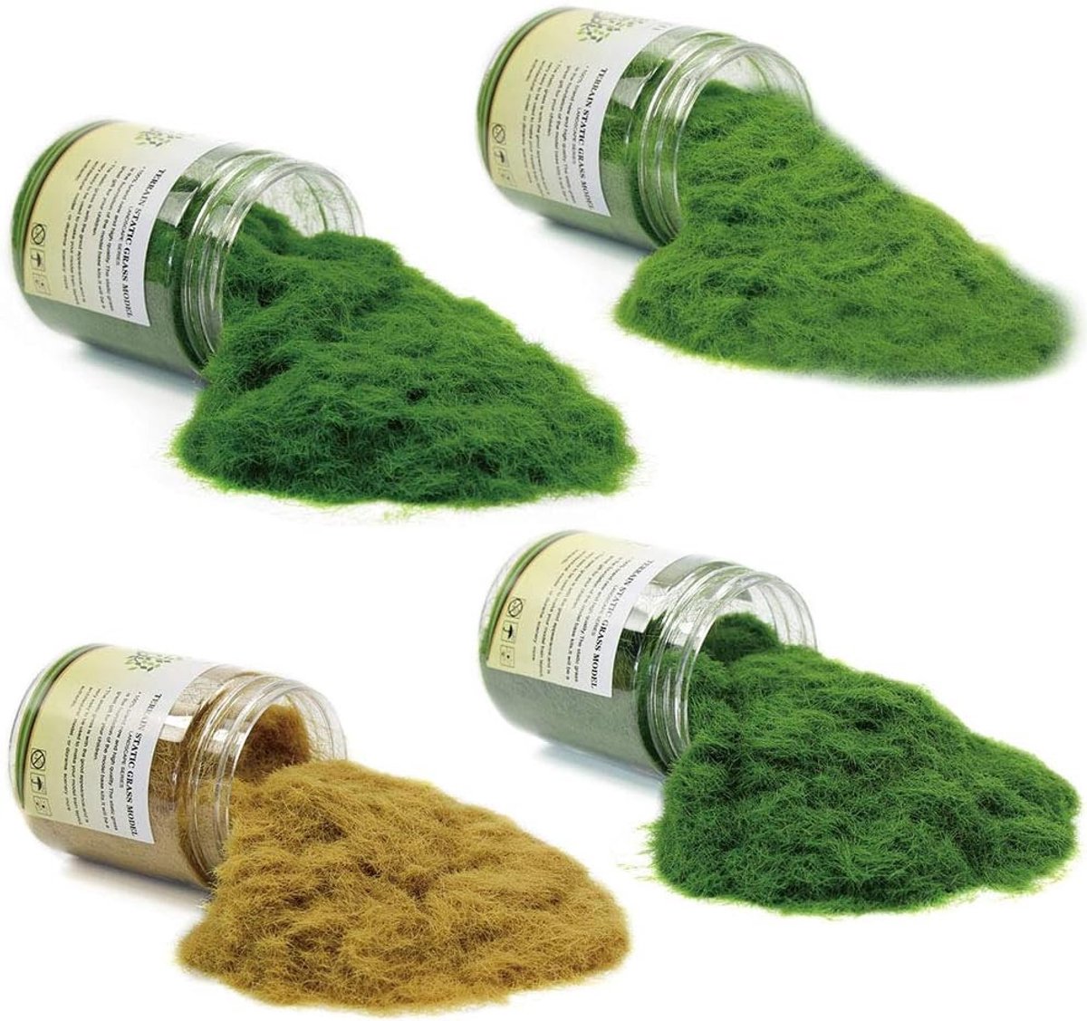 Scattered Grass Meadow voor Landschappen, Spoorwegen en Tuinen - 4 Flessen van 35g 5mm Static Grass voor Realistische Effecten