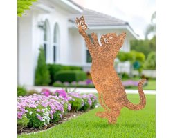 The Good Life Core-Ten Rusty Cat Kitten met vlinder tuinbeeldje