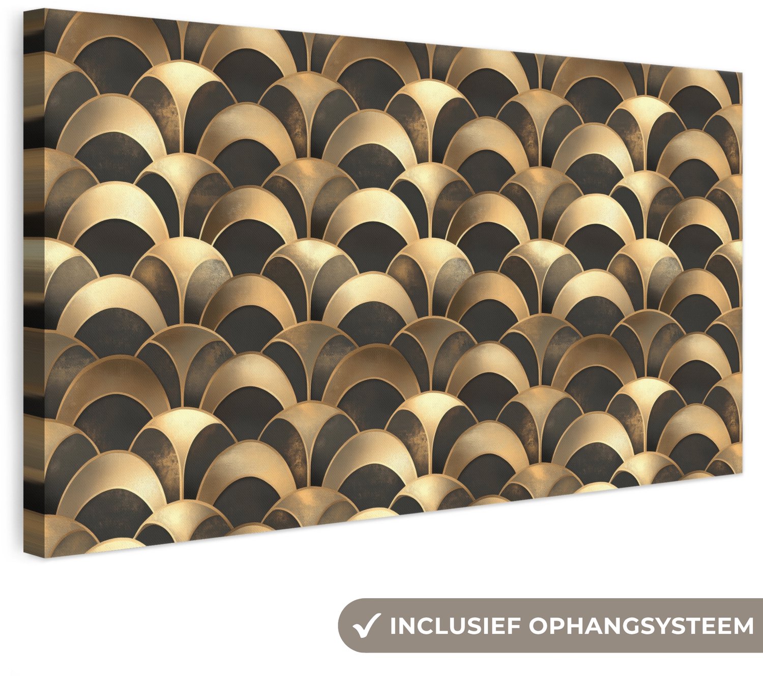 Canvas schilderij 80x40 cm - Exclusieve wanddecoratie Schubben - Structuur - Goud - Muurdecoratie woonkamer - Slaapkamer decoratie - Kamer accessoires - Schilderijen op canvas