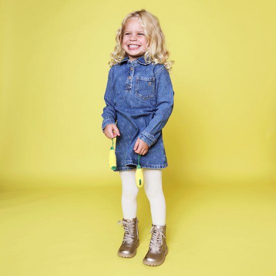 Go Banana's Champagne Bikerboot - Veterschoen Kind - Meisjes - Champagne Metallic - Metallic;Microfiber Leer - Maat 24
