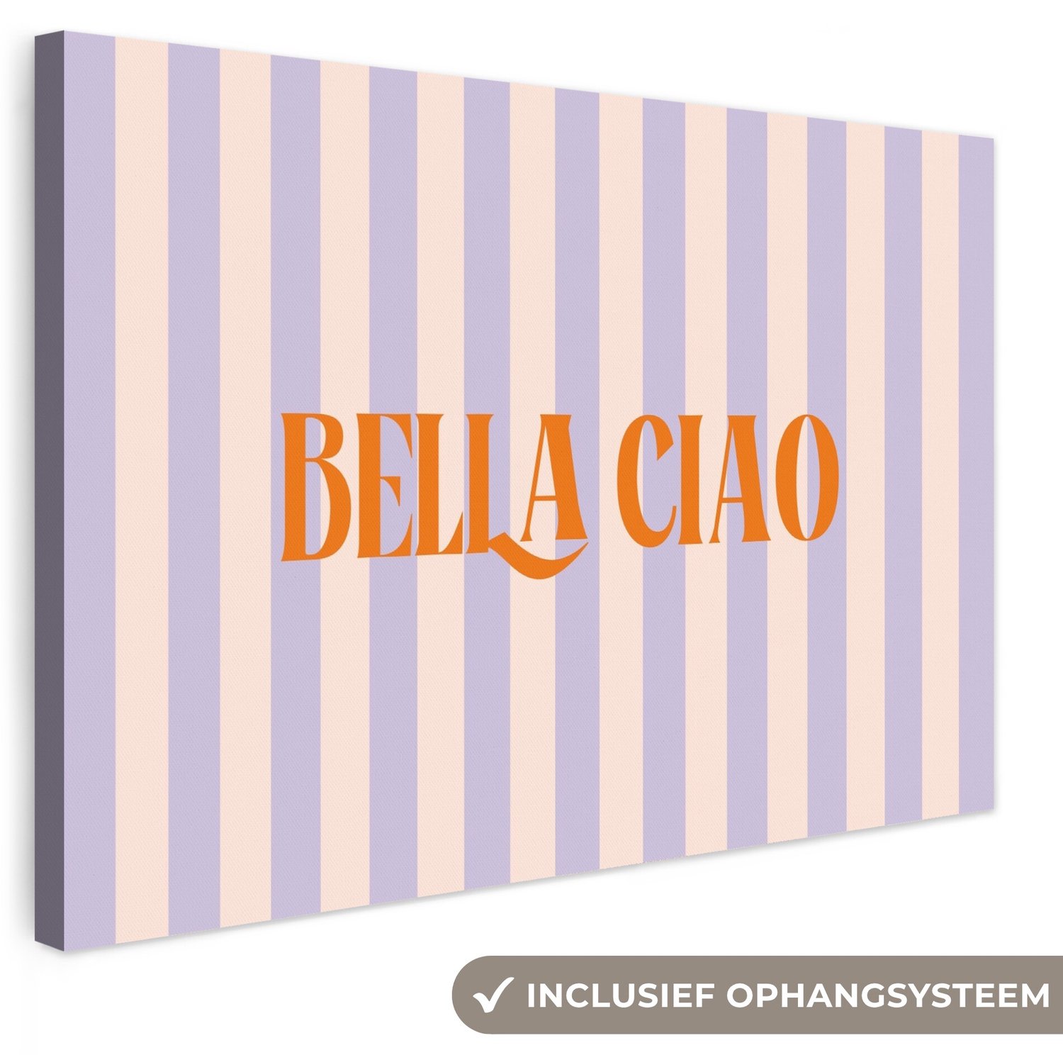 Canvas schilderij 60x40 cm - Exclusieve wanddecoratie Lila - Oranje - Strepen - Bella Ciao - Muurdecoratie woonkamer - Slaapkamer decoratie - Kamer accessoires - Schilderijen op canvas