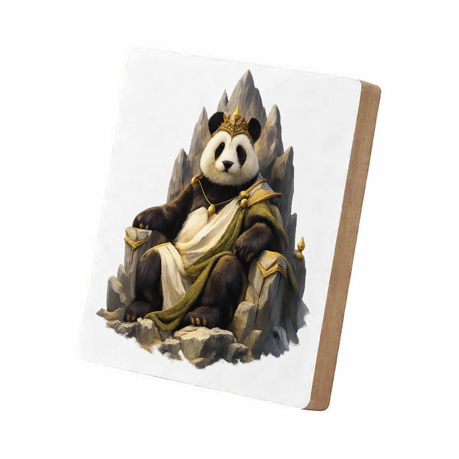 Mr Cadeautjes MDF staande fotolijst 15,2 x 15,2 - design Een trotse panda op een minimalistische bergtroon met wind e | cadeau Wit