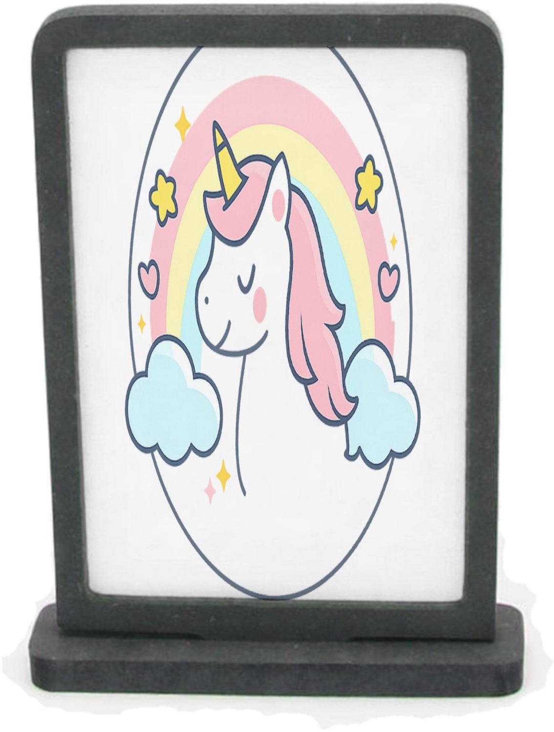 Mr Cadeautjes Houten fotolijst rechthoek met MDF inleg - design Pastel jungleklok met een vriendelijke giraffe als middelpun | cadeau Wit