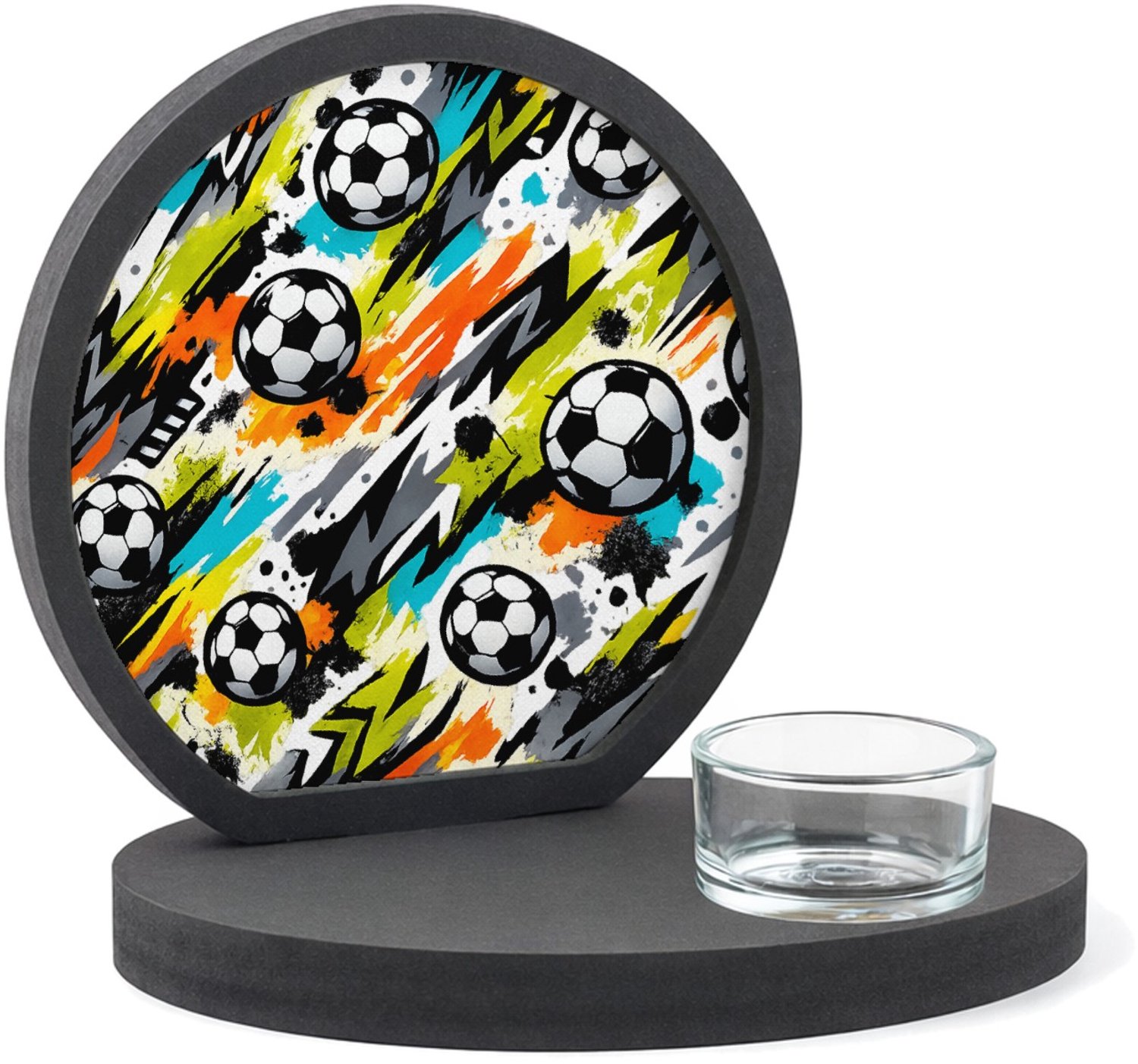 Mr Cadeautjes MDF inleg theelichthouder ~8 cm - design Neon basketbal-energieprint met dynamische beweging en score | cadeau Wit