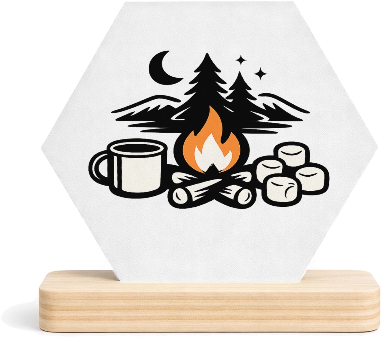 Mr Cadeautjes MDF fotolijst/inleg hexagon 14 x 13 - design Gezellige herfst-camping quote met warme sfeer en een speels | cadeau Wit