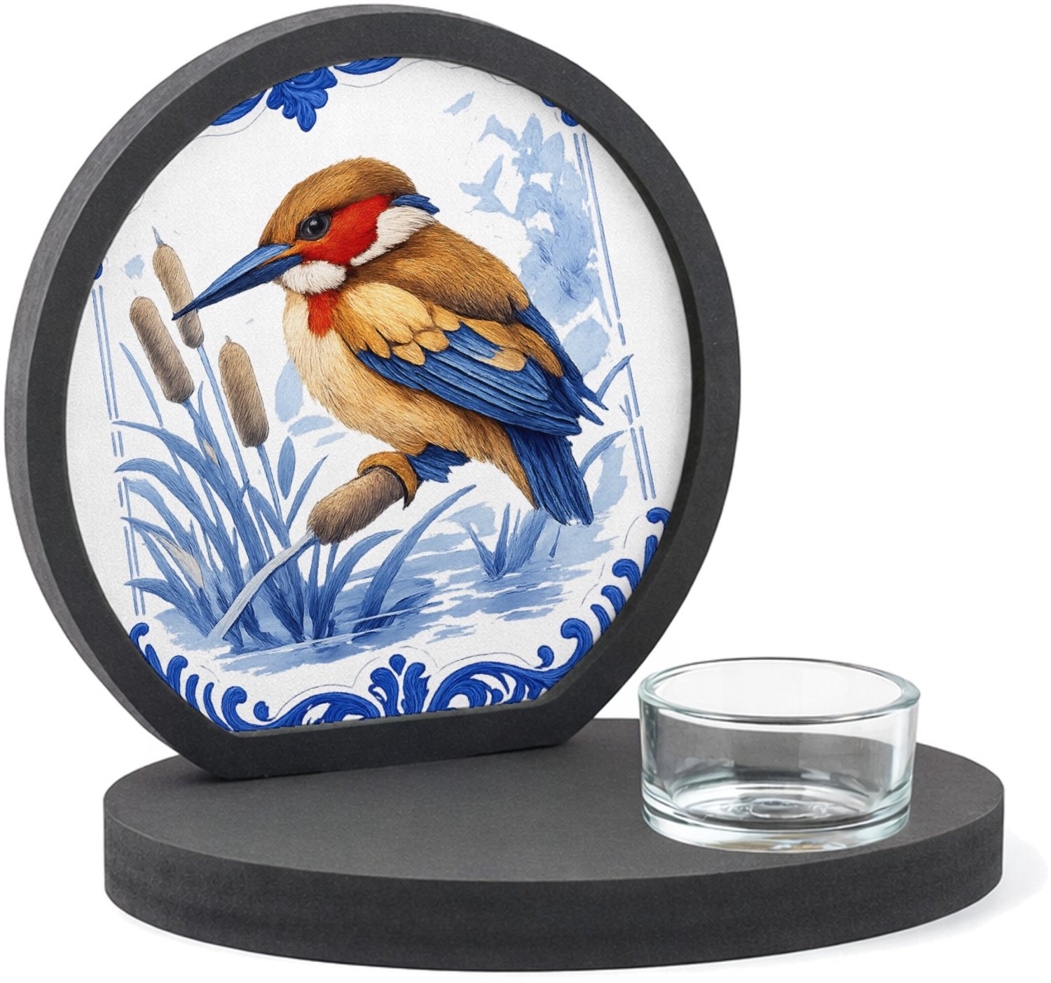 Mr Cadeautjes MDF inleg theelichthouder ~8 cm - design Elegante zeedier-illustratie met porseleinen rand | cadeau Wit