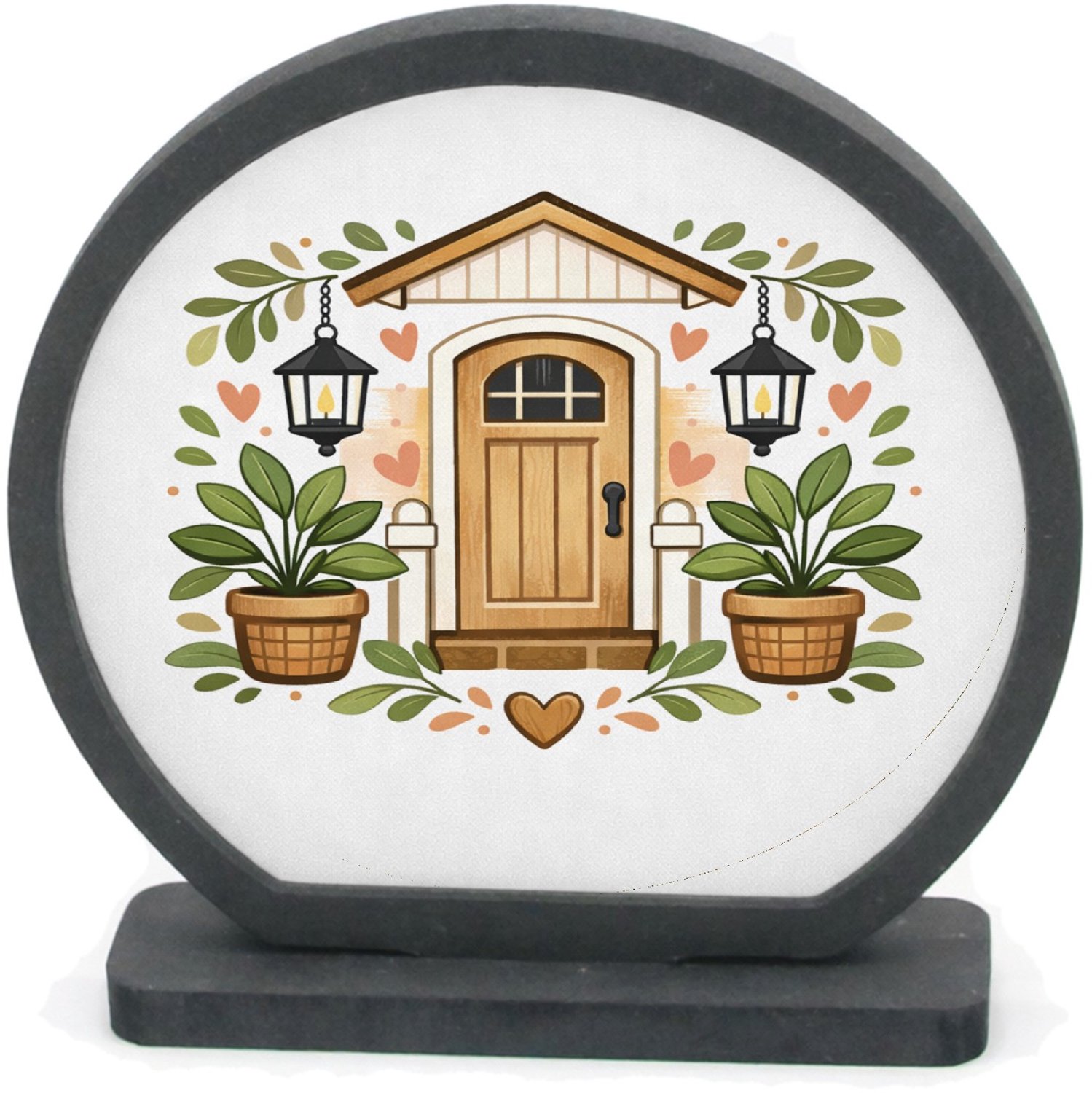 Mr Cadeautjes Houten fotolijst rond met MDF inleg - design Familie-entree met speelse botanische omlijsting | cadeau Wit