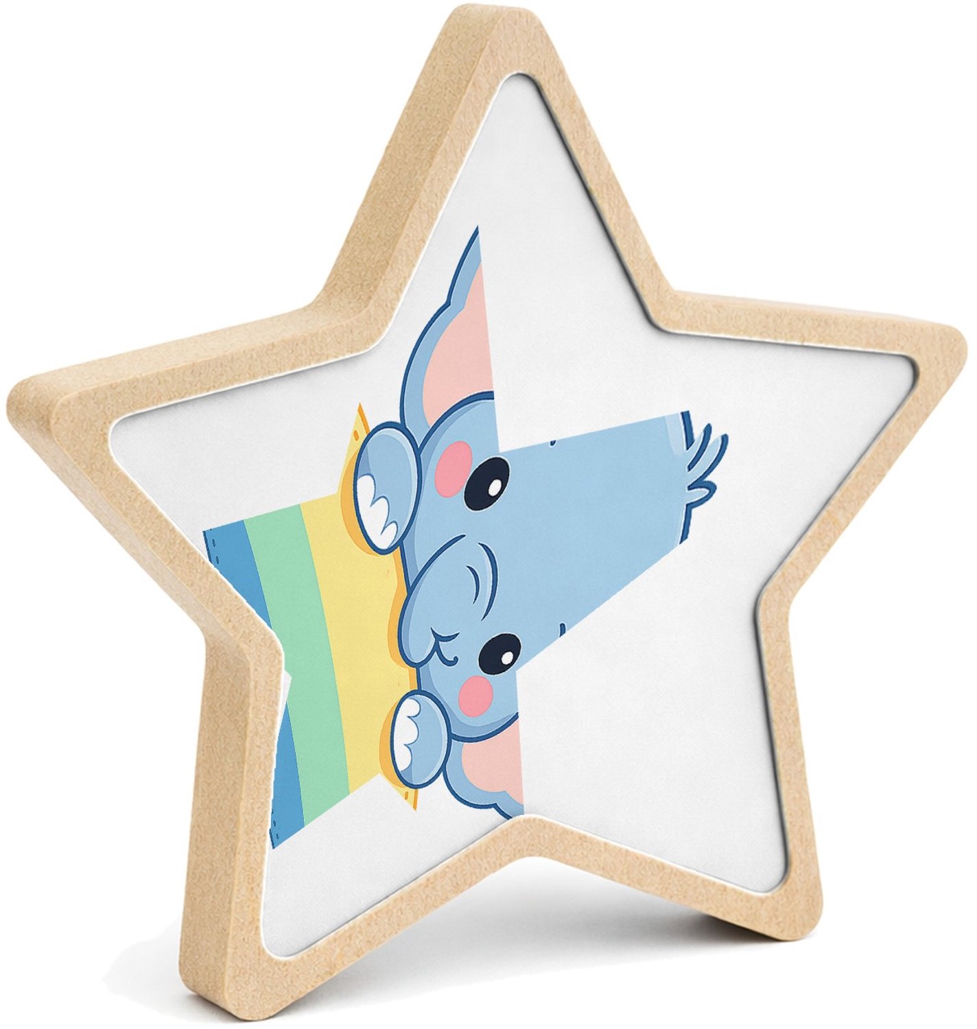 Mr Cadeautjes MDF fotolijst ster 14 x 13,5 - design Een vrolijke dier-mascotte die half uit een naamplaatje stee | cadeau Wit