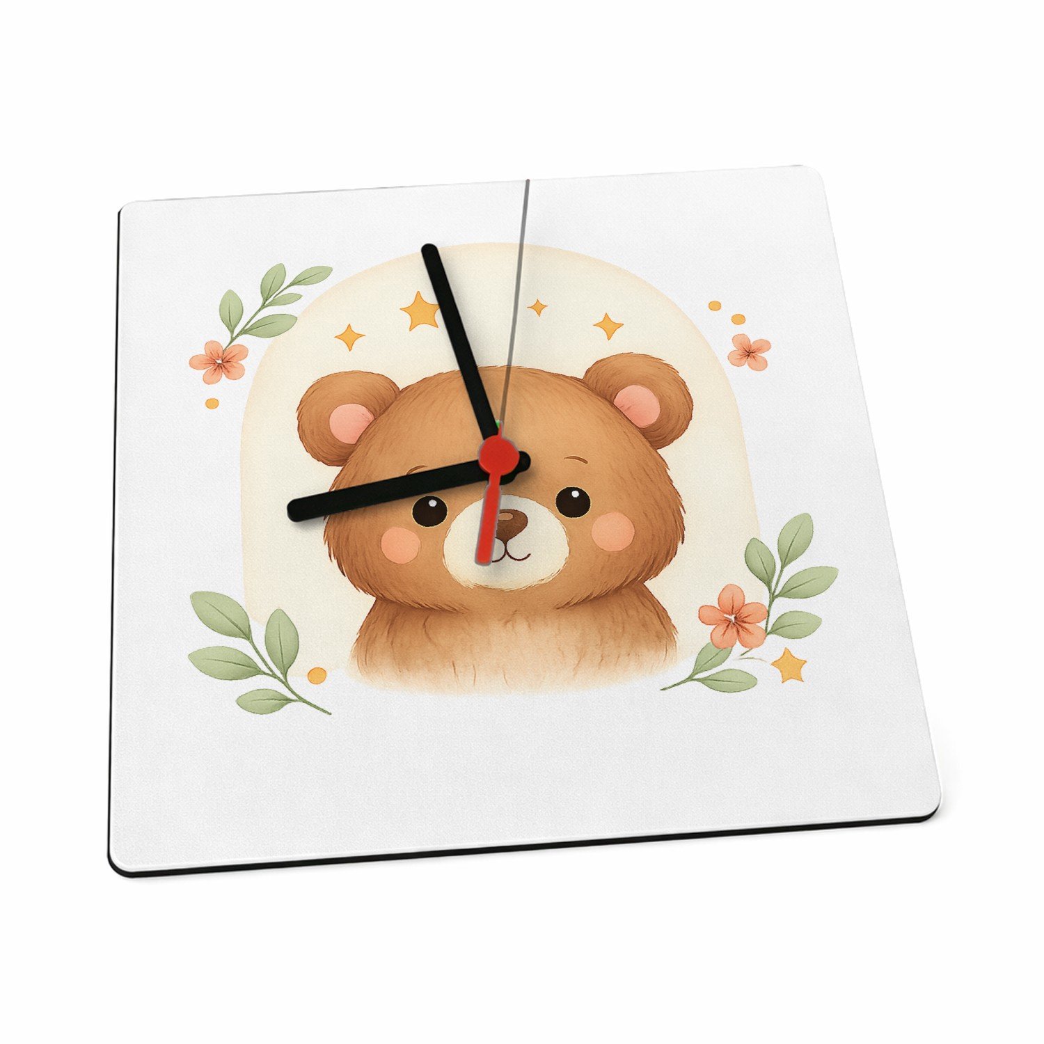 Mr Cadeautjes Klok 19 x 19 - design Rustige bosvrienden in zachte boogvormen | cadeau Wit