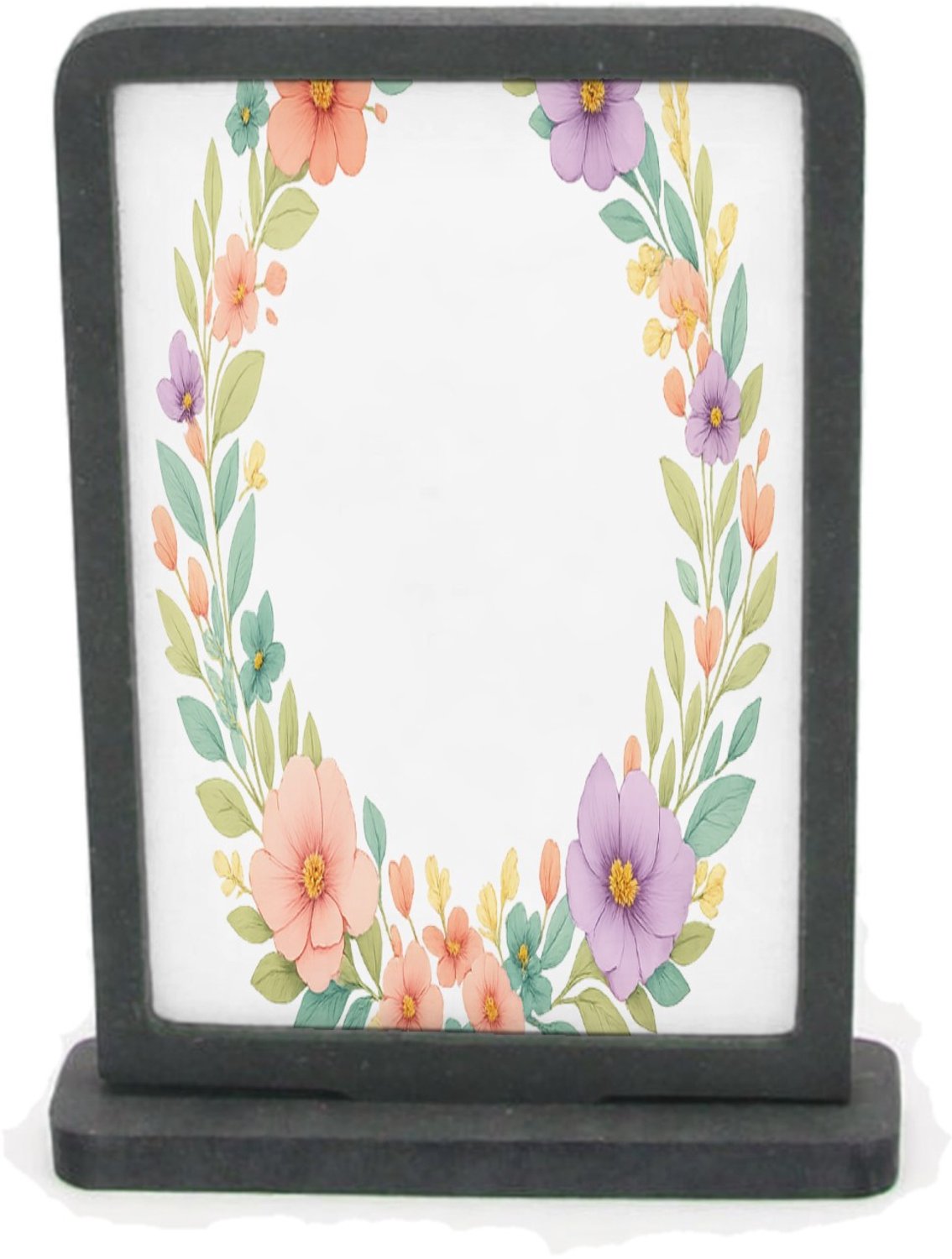 Mr Cadeautjes Houten fotolijst rechthoek met MDF inleg - design Ronde seizoenskrans met buitenste ring van bladeren en binne | cadeau Wit