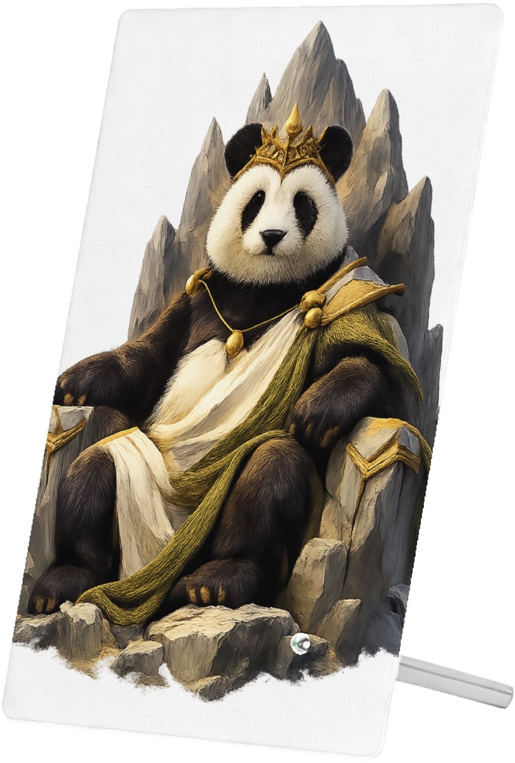Mr Cadeautjes Glasframe 11 x 16 - design Een trotse panda op een minimalistische bergtroon met wind e | cadeau Wit