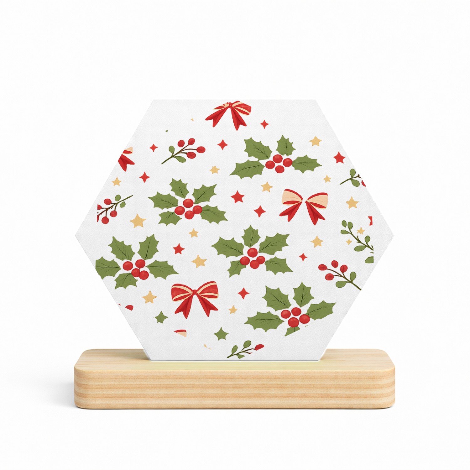 Mr Cadeautjes MDF fotolijst/inleg hexagon 14 x 13 - design Luchtig herhaalpatroon met winterse natuurmotieven in een el | cadeau Wit