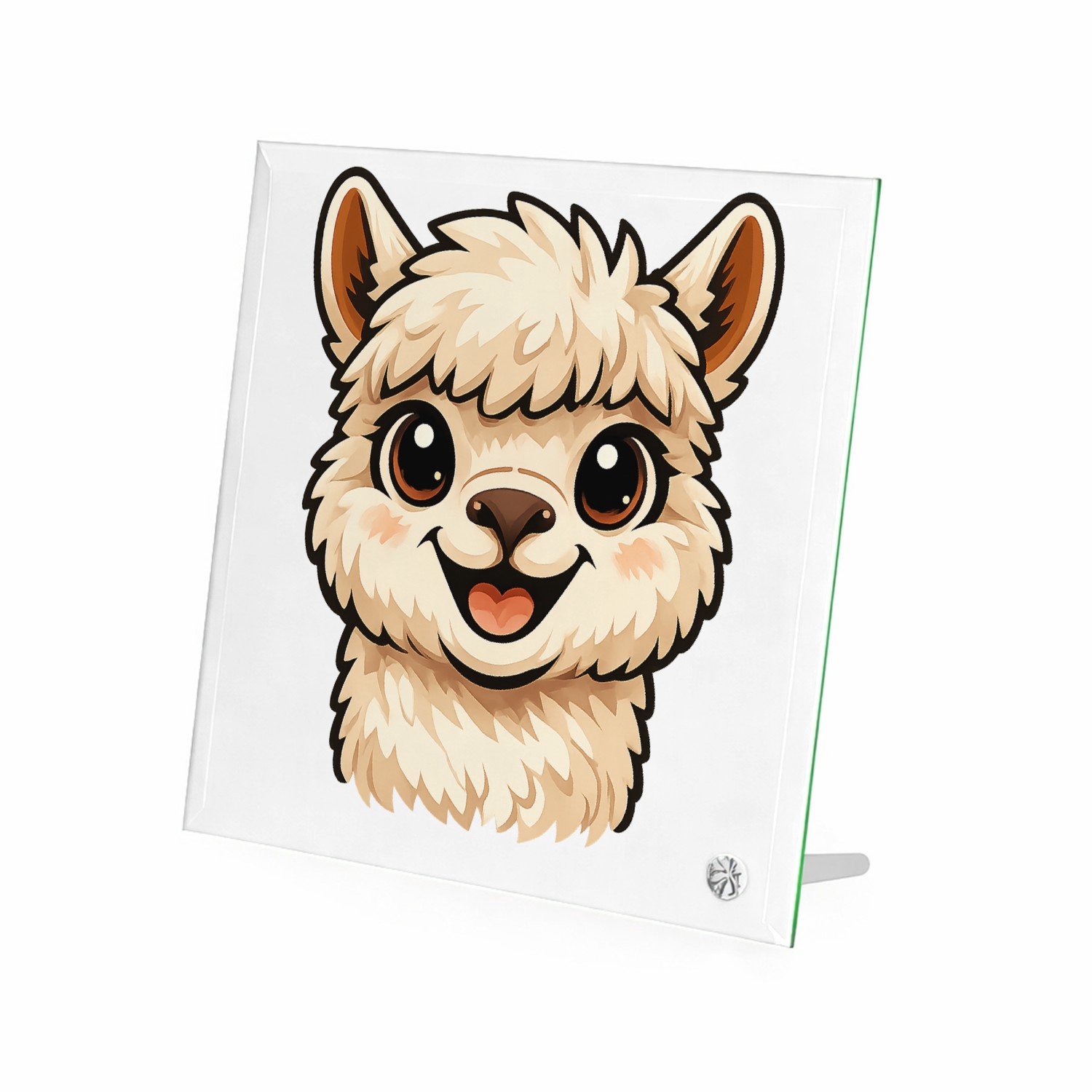 Mr Cadeautjes Glasframe 20 x 20 - design Een vrolijke alpaca met grote, nieuwsgierige ogen en een bre | cadeau Wit