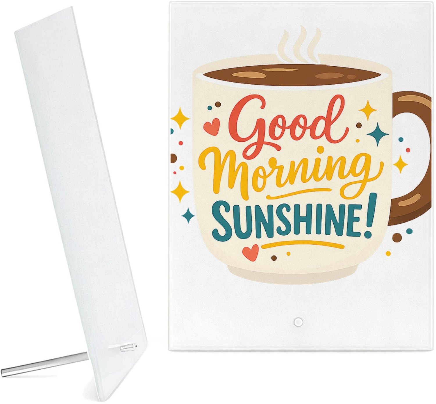 Mr Cadeautjes Glazen fotopaneel Feestelijke koffie-mok met warme, persoonlijke ochtendboodsc - 15 x 20 cm, staand - glas, decoratie, wanddecoratie | cadeau Wit