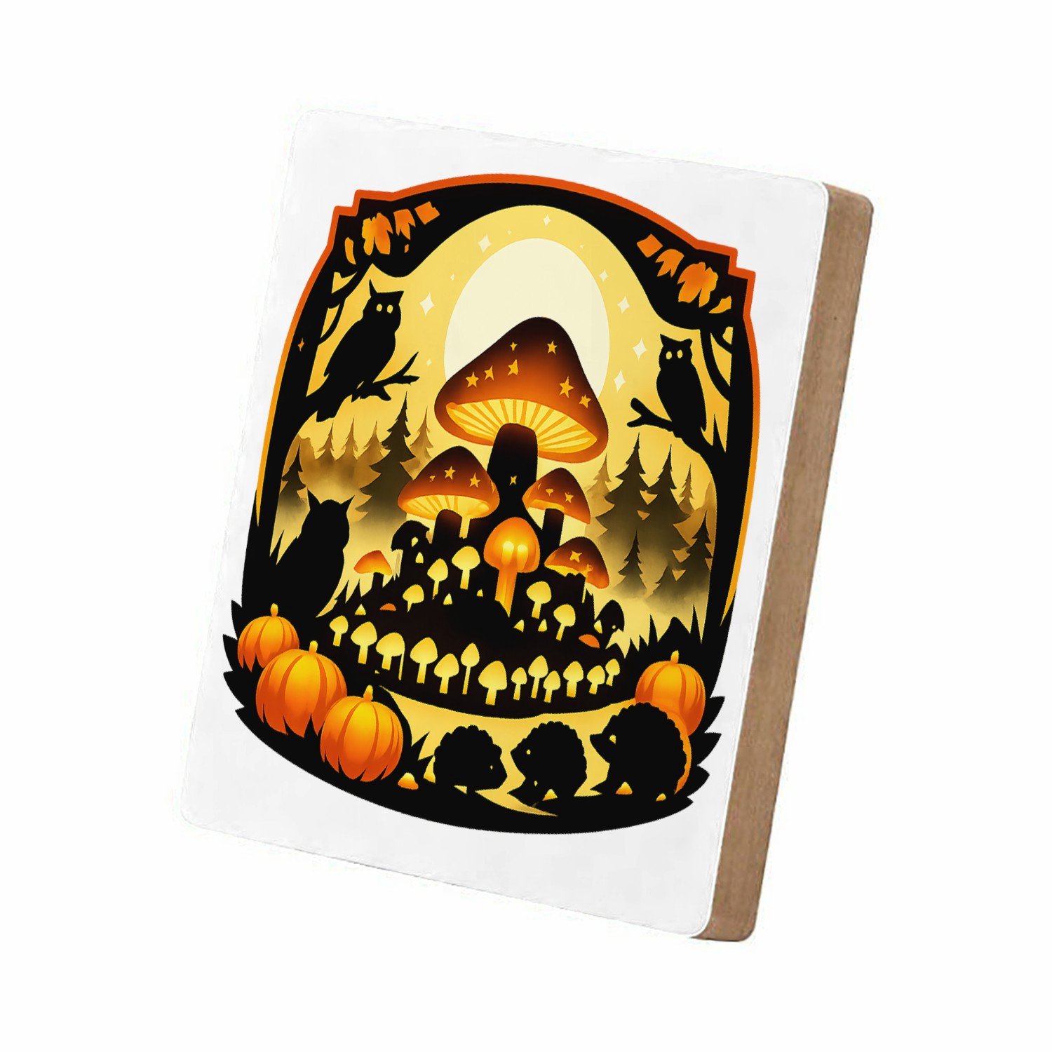 Mr Cadeautjes MDF staande fotolijst 15,2 x 15,2 - design Herfstbos met een grote gloeiende paddenstoelheuvel en klein | cadeau Wit