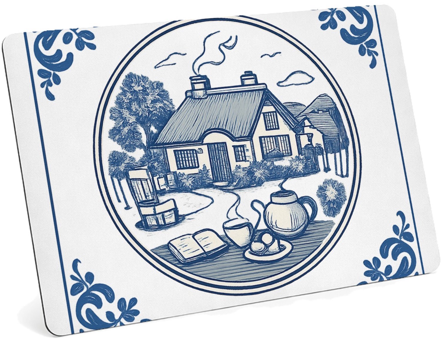 Mr Cadeautjes MDF magnetische fotolijst 28 x 19 - design Rond kader met botanische hoekdecoraties en een warme woonte | cadeau Wit