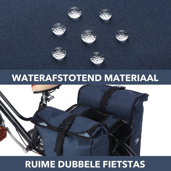 Brisby Dubbele Fietstas Rolltop Zwart 39-48L Waterdicht Geschikt voor Elektrische Fietsen & E-Bike - Blauw — afbeelding 3