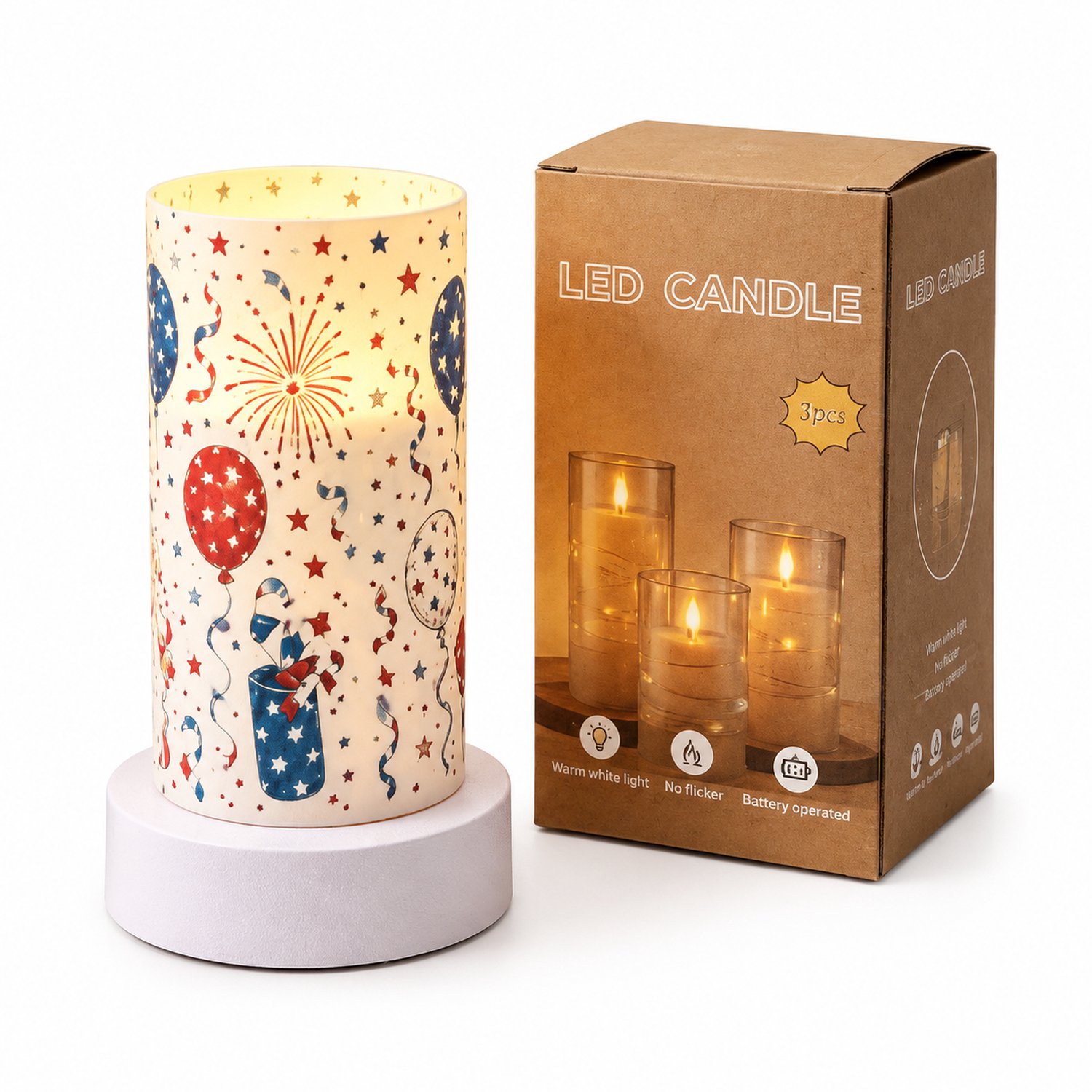 SWGOTA led kaarsen met bewegende vlam - 1 stuk, 7,5 x 15 cm, feestelijke print, kartonnen verpakking, zonder batterijen Multicolour