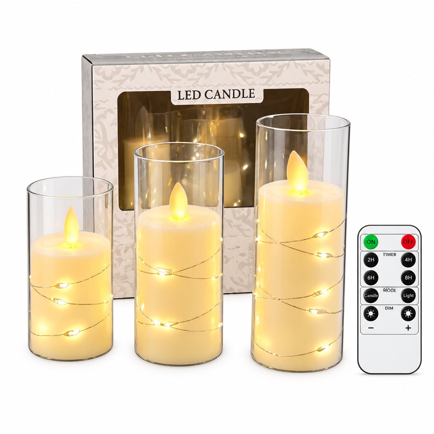SWGOTA led kaarsen set van drie met bewegende vlam en afstandsbediening Bruin