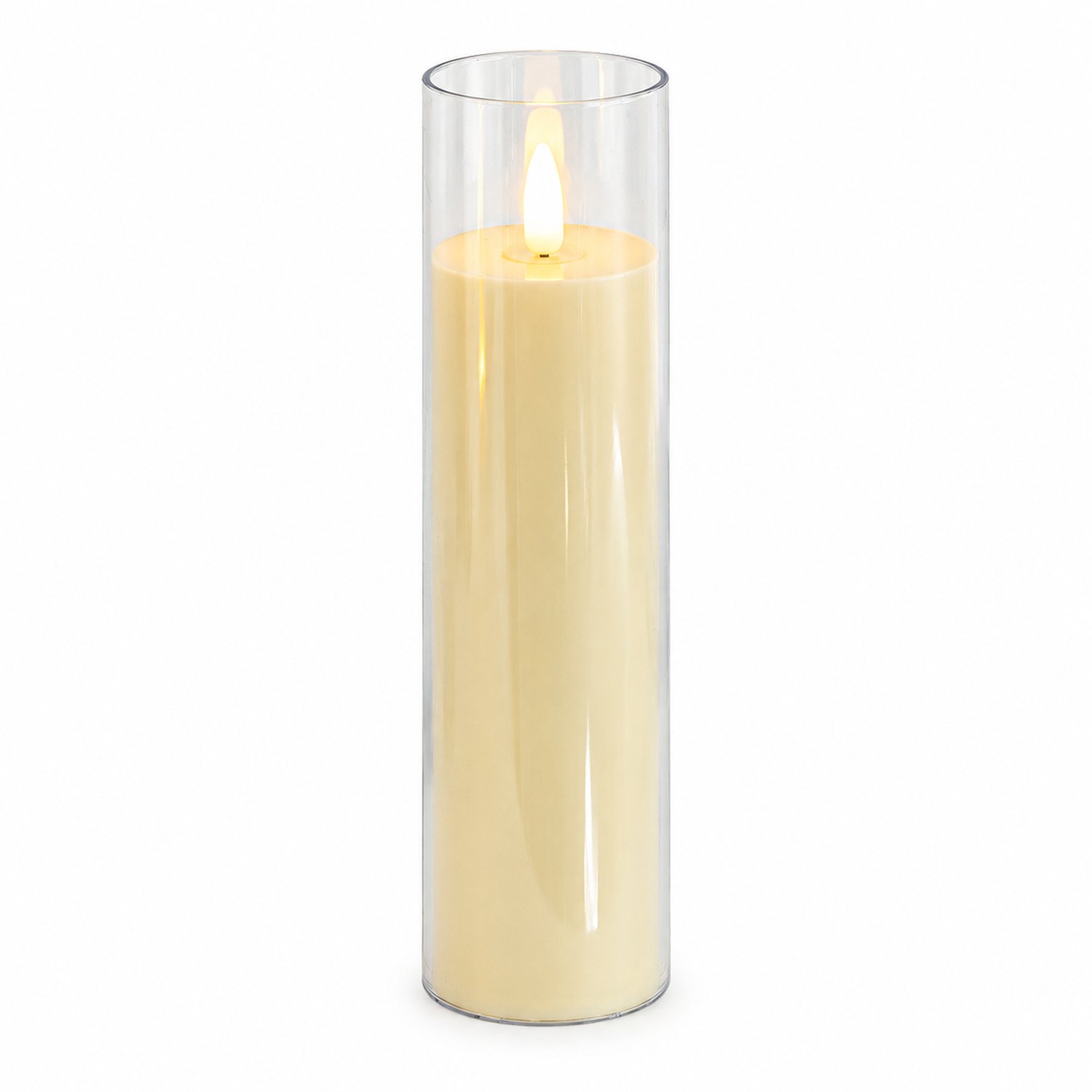 SWGOTA led kaarsen set van 3 met puntvormige lichttop, transparante cilinder en beige binnenwerk, warm licht, diameter 5,5 cm en hoogtes 10/12,5/15 cm