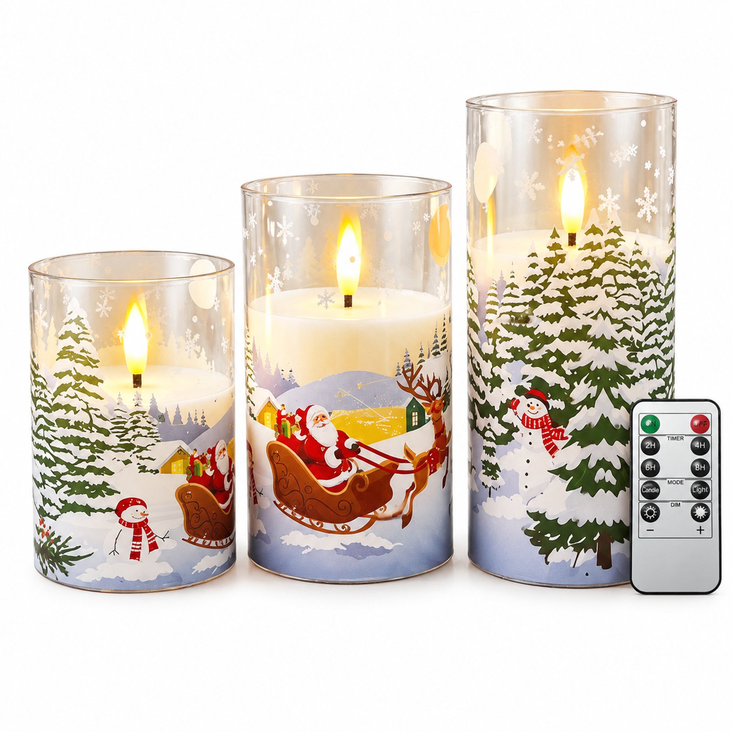 SWGOTA led kaarsen set van 3 met kerst- en sneeuwmotieven, warm licht en afstandsbediening, op batterijen, batterijen niet inbegrepen Bruin