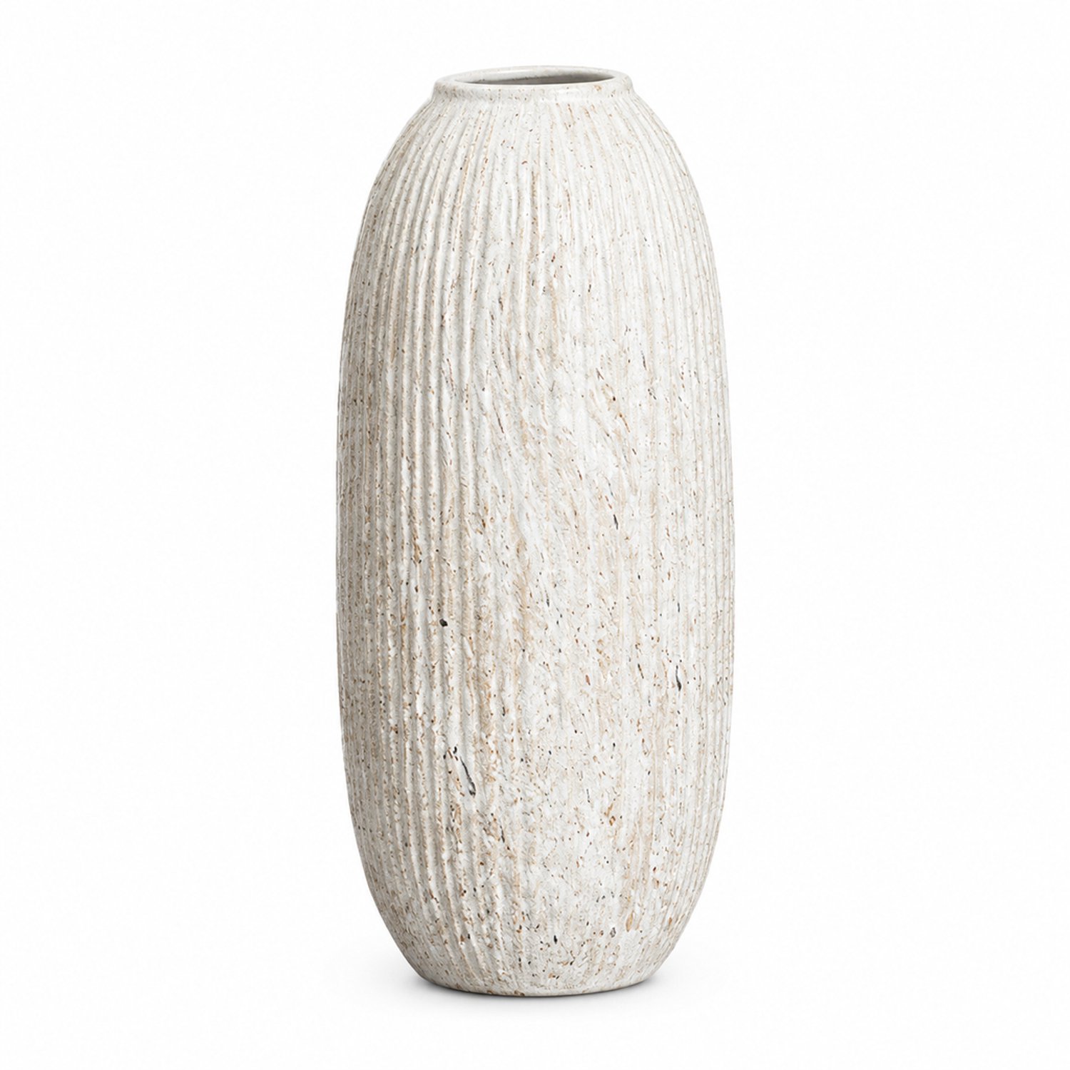 SWGOTA Keramische vaas in wabi-sabistijl, 11 x 11 x 25 cm, gebroken wit met verticale groeven en smalle opening, voor droogbloemen
