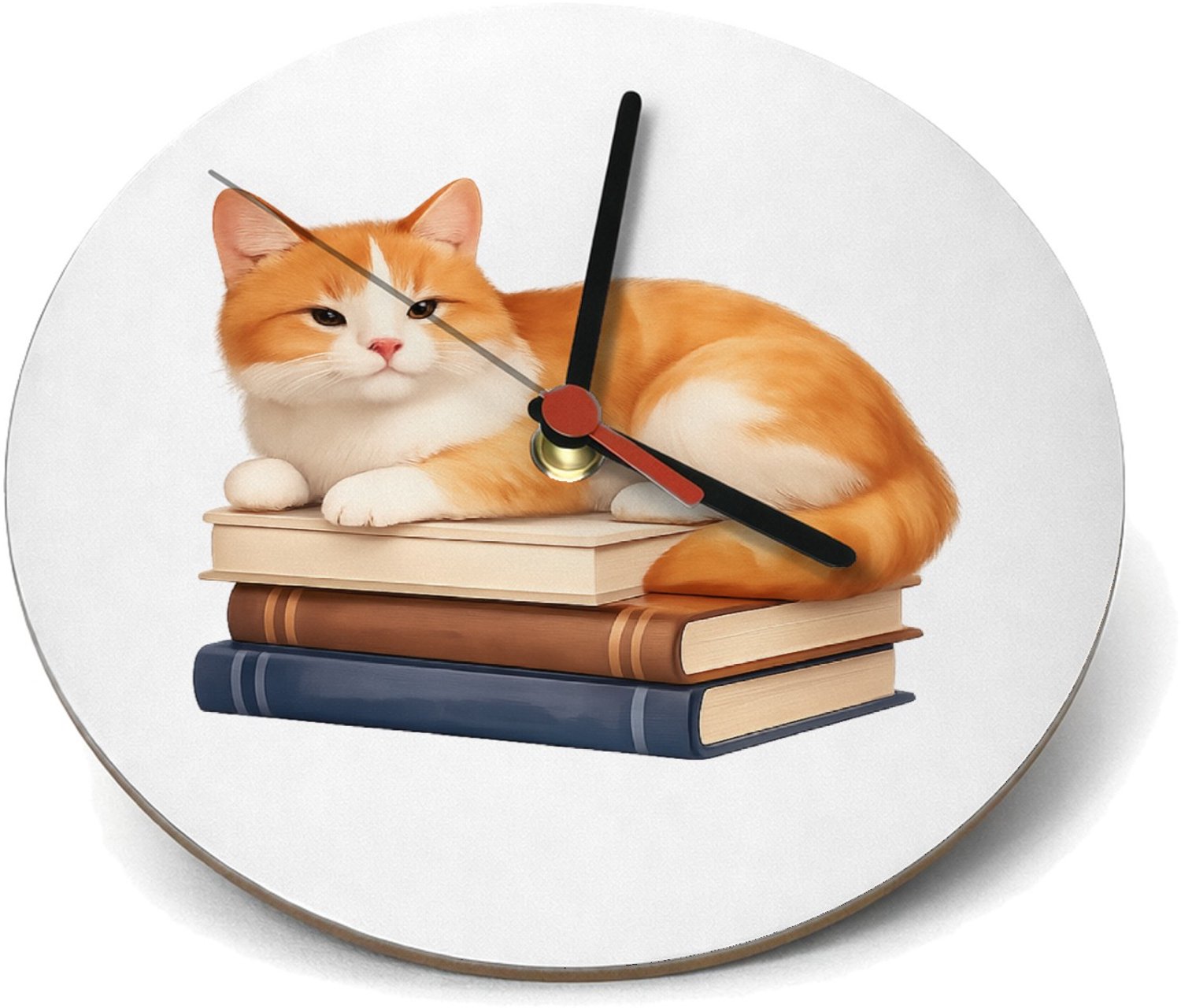 Mr Cadeautjes Klok rond Ø 19 - design Een ontspannen dier op een hobby-object met een korte, kalme | cadeau Wit