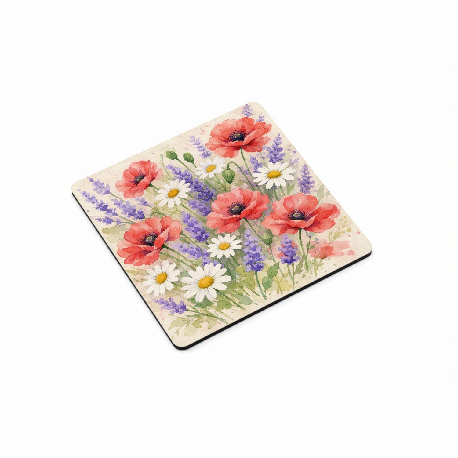 Mr Cadeautjes MDF magnetische fotolijst vierkant 9,5 - design Aquarel wilde bloemen | cadeau Wit