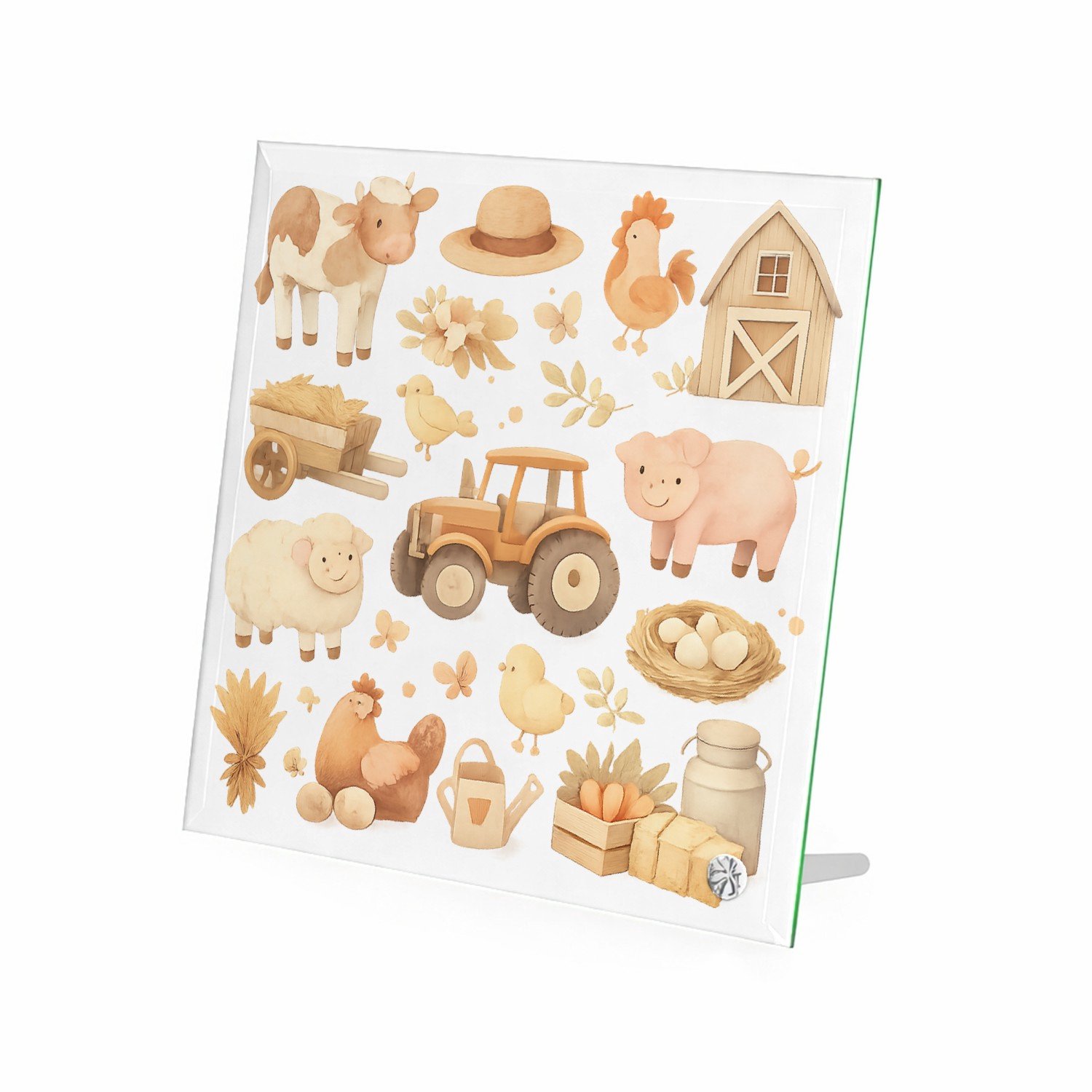 Mr Cadeautjes Glasframe 20 x 20 - design Bosalfabet met dieren en planten in een zachte aquarelstijl | cadeau Wit