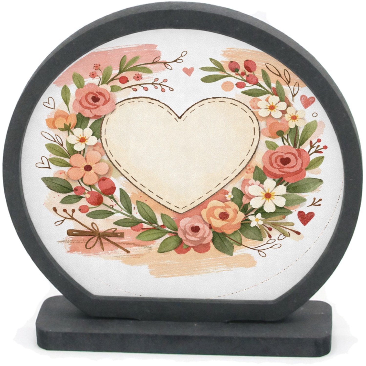 Mr Cadeautjes Houten fotolijst rond met MDF inleg - design Een romantische bloemenkaart met een zachte seizoenssfeer en | cadeau Wit