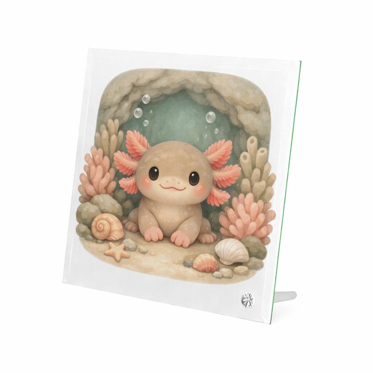 Mr Cadeautjes Glasframe 20 x 20 - design Een frontaal afgebeeld onderwaterdiertje in een zachte koraa | cadeau Wit