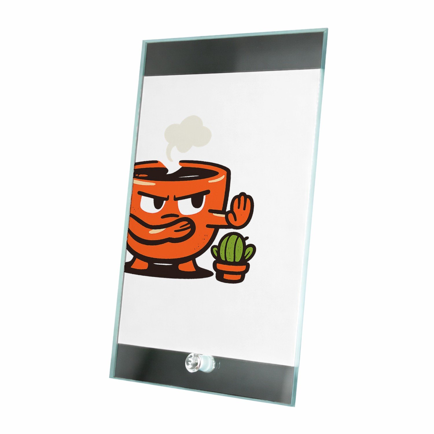 Mr Cadeautjes Glasframe 15 x 23 - design Een eigenwijze theekop met een kleine dampwolk en strakke st | cadeau Wit