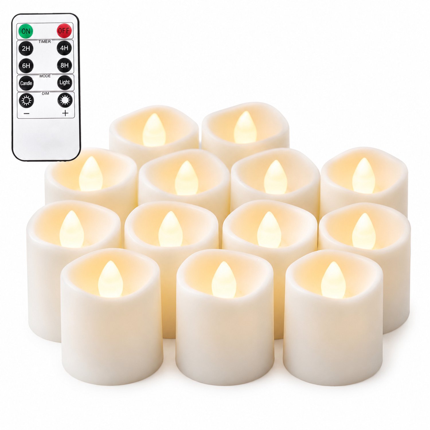 SWGOTA led kaarsen - 12 grote theelichtjes per doos, wit, met vlamvormige led en afstandsbediening voor feestdecoratie