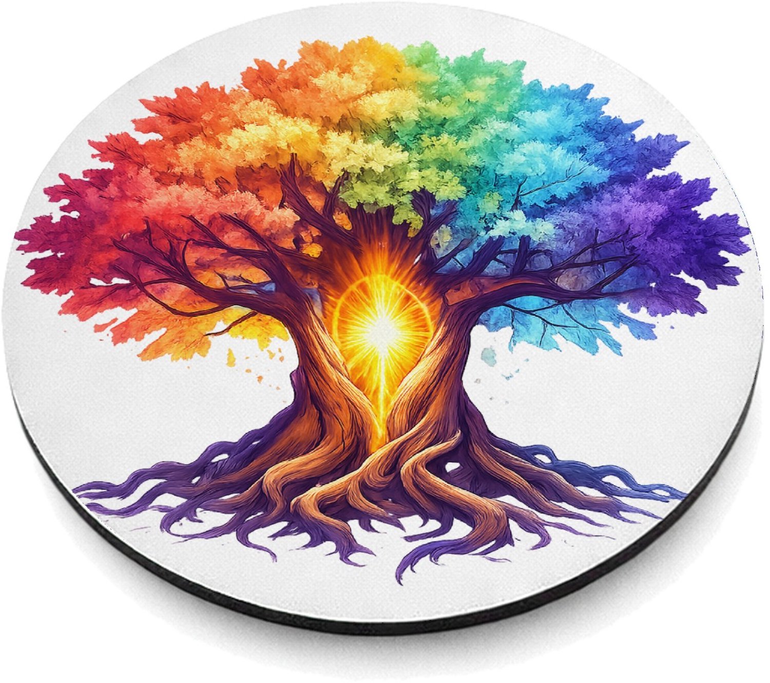 Mr Cadeautjes MDF magnetische fotolijst rond Ø 9,5 - design Een magische berglandschap-bewerking met een centrale lichtb | cadeau Wit